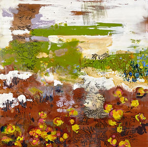 Meadow, mixed media encaustic on wood