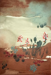 mixed media encaustic monoprint on rice paper, 6" x 9"
