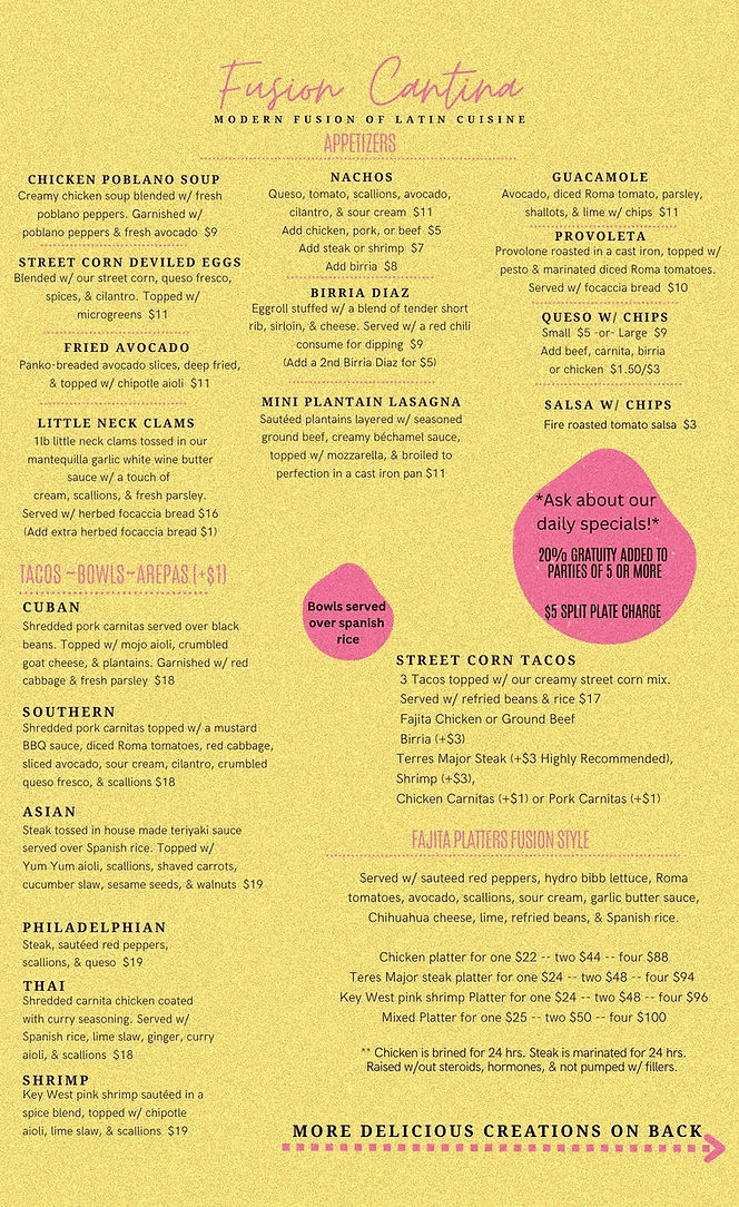 Limited menu of Fusion Dinner Menu _edit