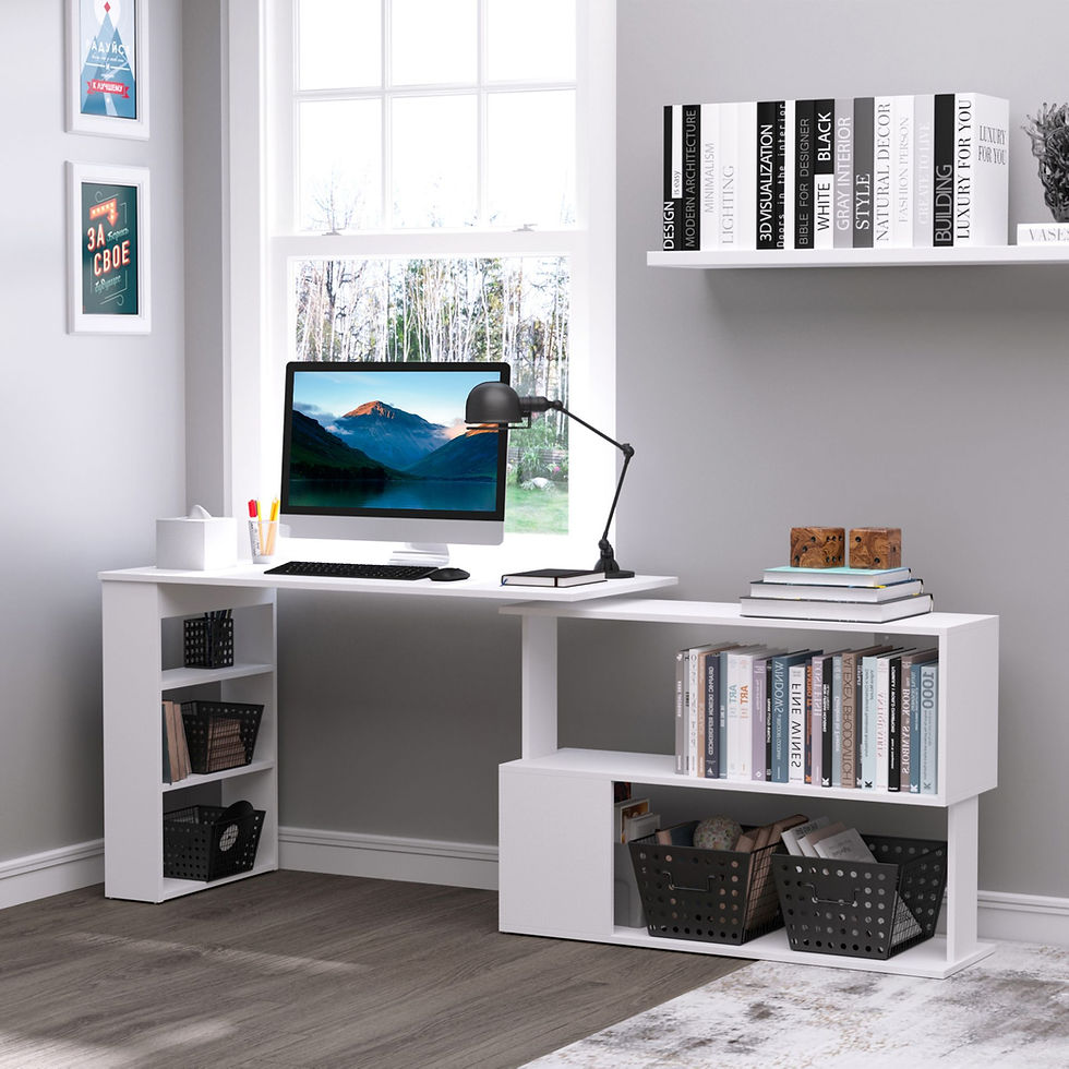 Thumbnail: 360Â° Rotating Home Office Desk L Shaped Corner Computer Desk with Storage Shelv