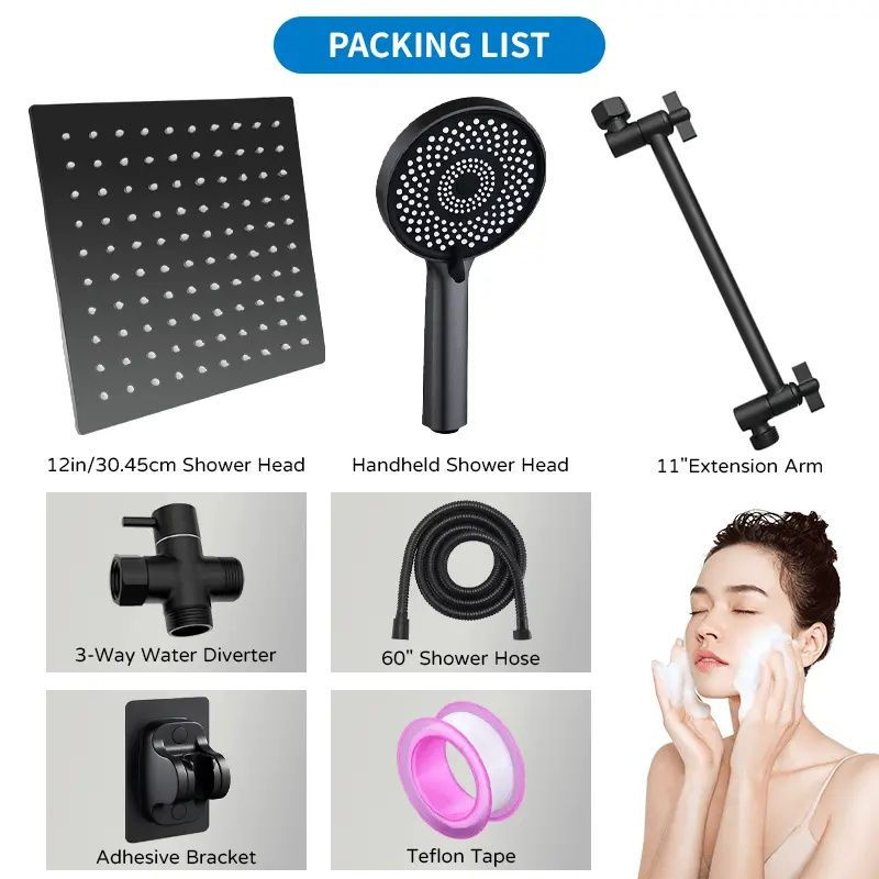 Thumbnail: "RV Bathroom Shower Set - 12 Inch Overhead Rain & Handheld Head with Extra Long 