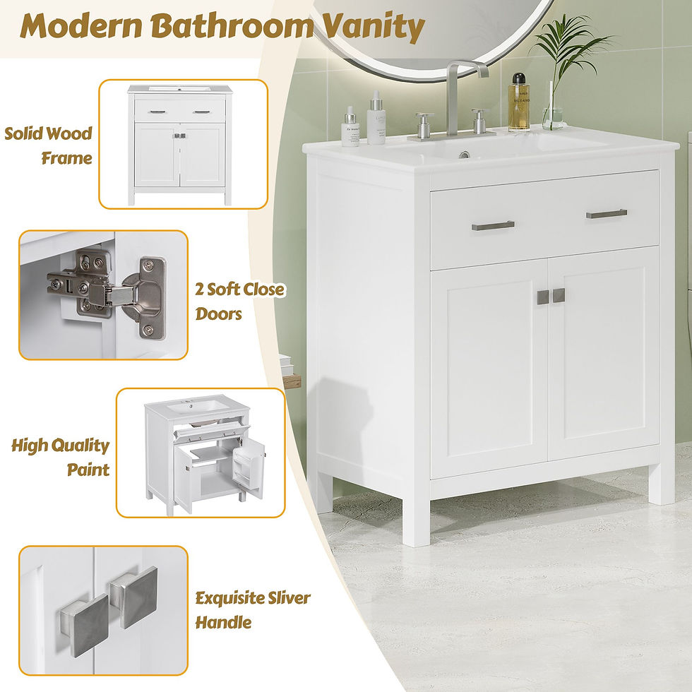 Thumbnail: 30-inch Bathroom Vanity with Ceramic Sink, Modern Green Single Bathroom Cabinet 