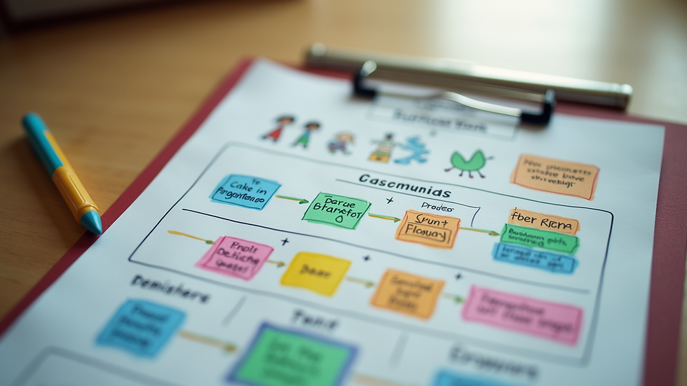 Eye-level view of a colorful chart outlining child behavior strategies