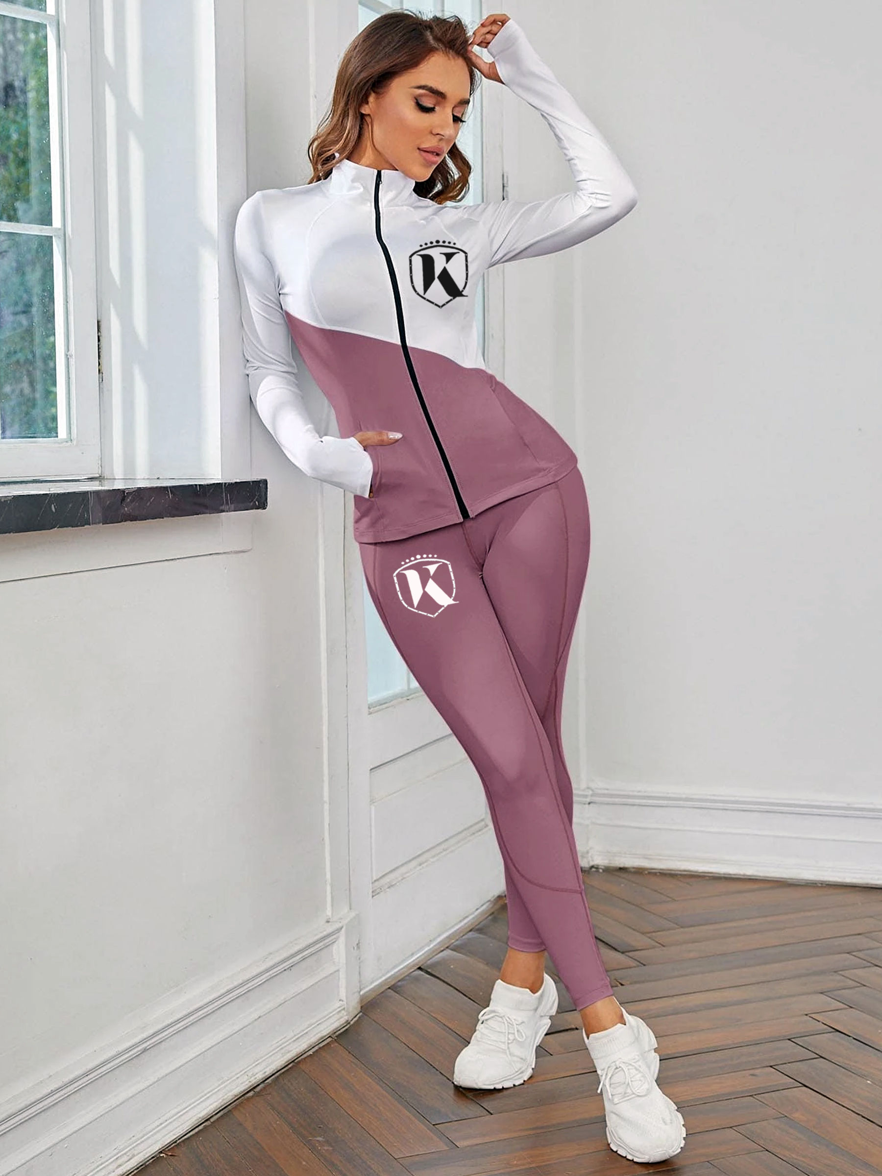 KASHAR Breathable Mock Neck Sports Jacket & Leggings Set