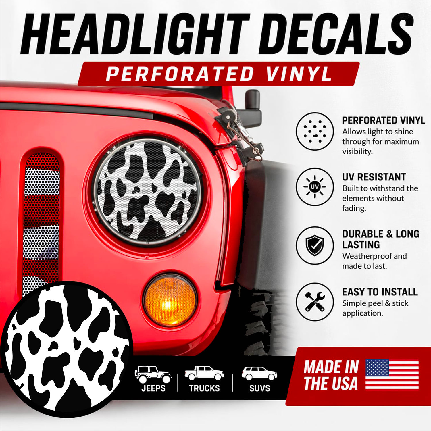 Cow Print Headlight Cover