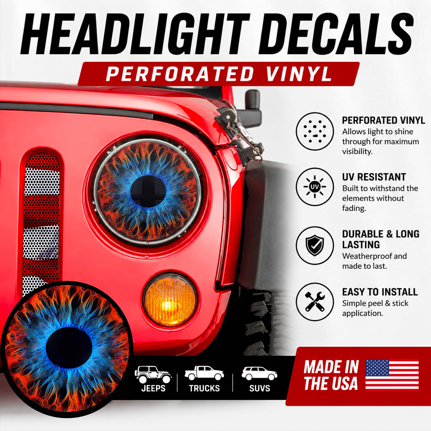 Red and Blue Circular Headlight Decal