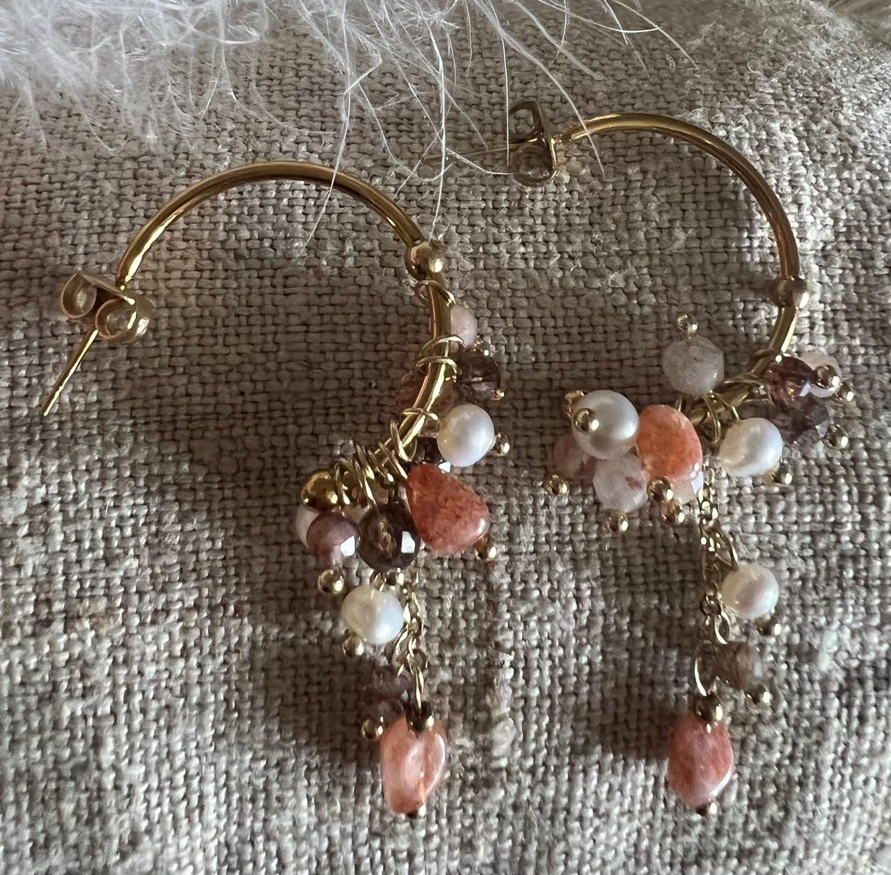 Boucles d'oreilles Josephine Blanches/Pêche/Prune