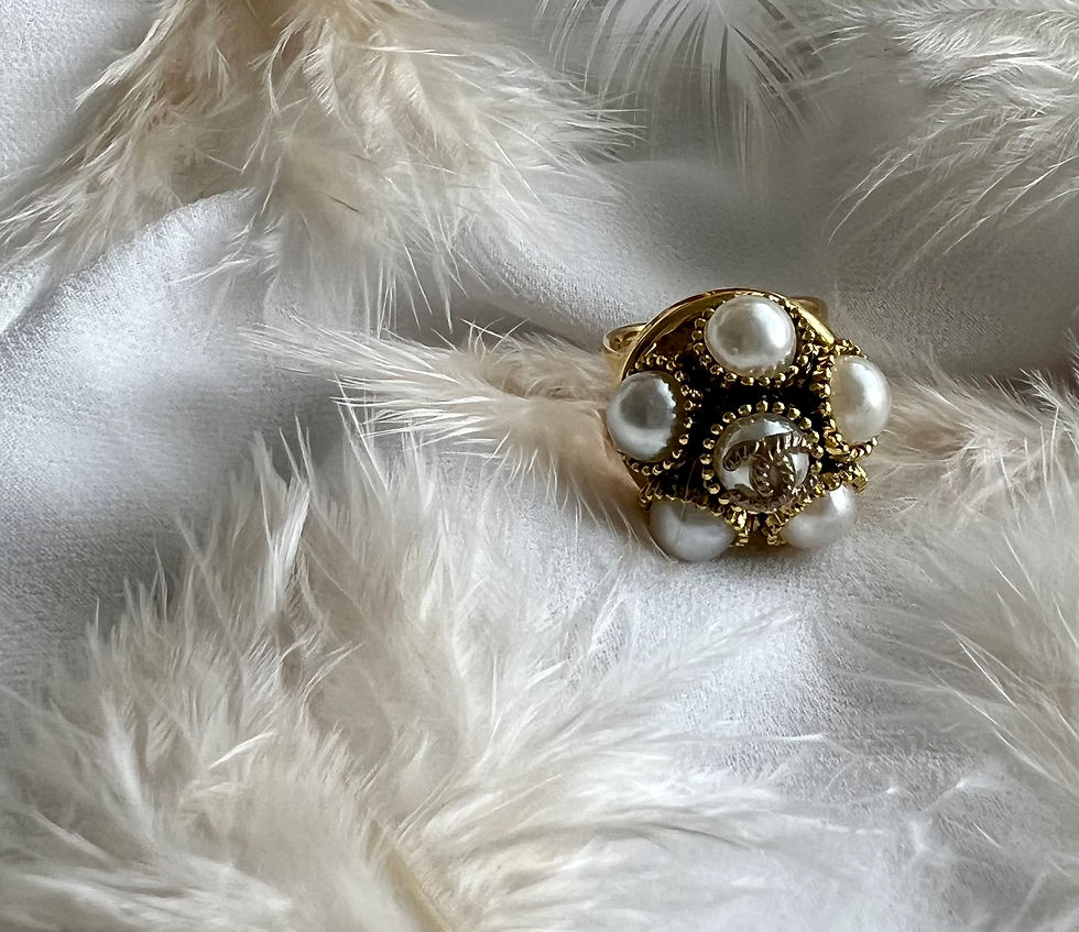 Miniatura: Bague ajustable  bouton boule perlé façon CHANEL