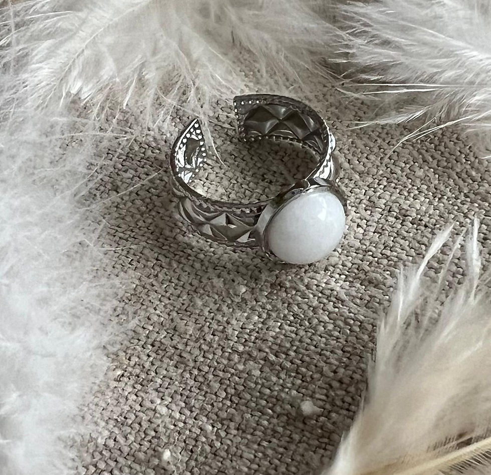 Miniature : Bague cabochon Labradorite Blanche