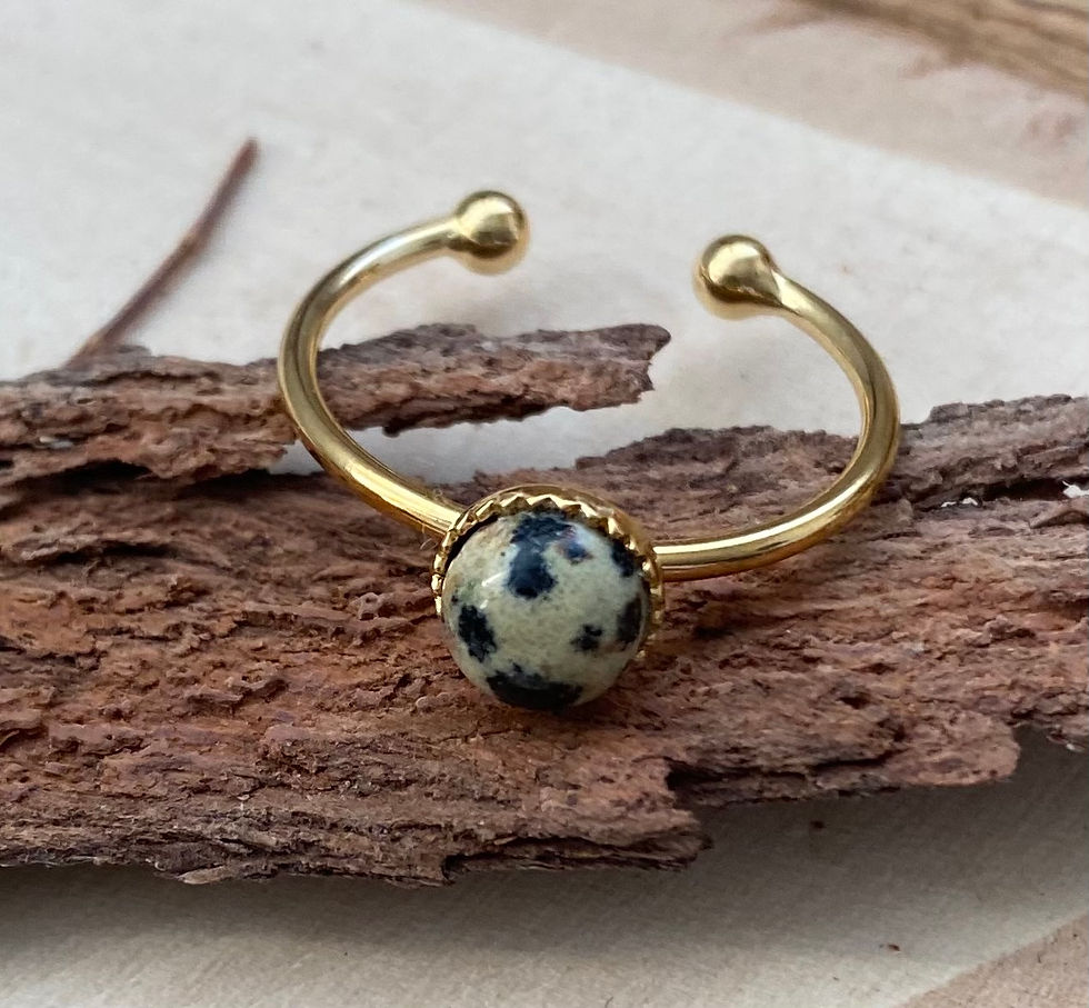 縮圖：Bague ajustable plaqué OR cabochon pierre naturelle jaspe brun