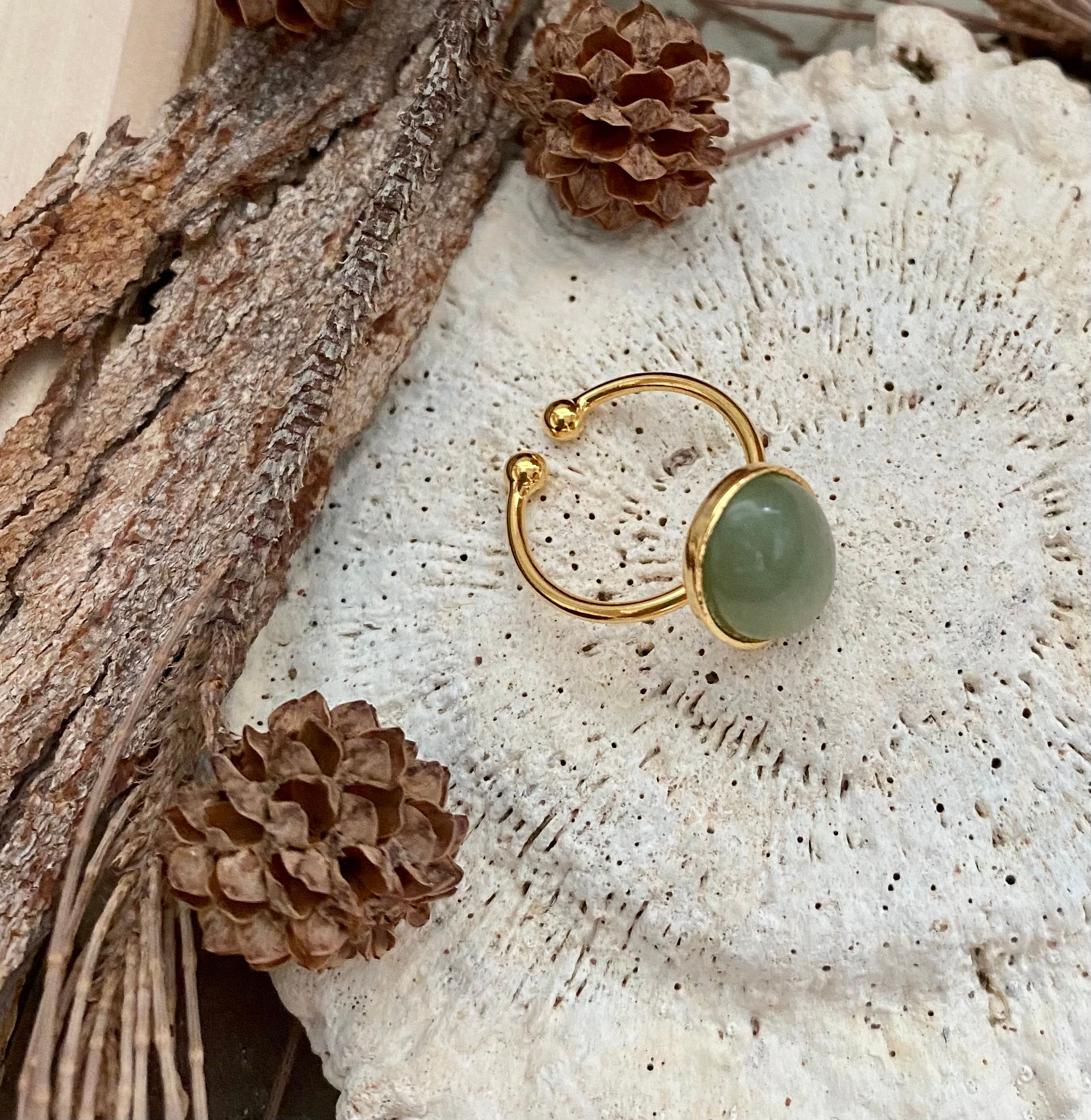 Bague ajustable cabochon pierre naturelle aventurine verte