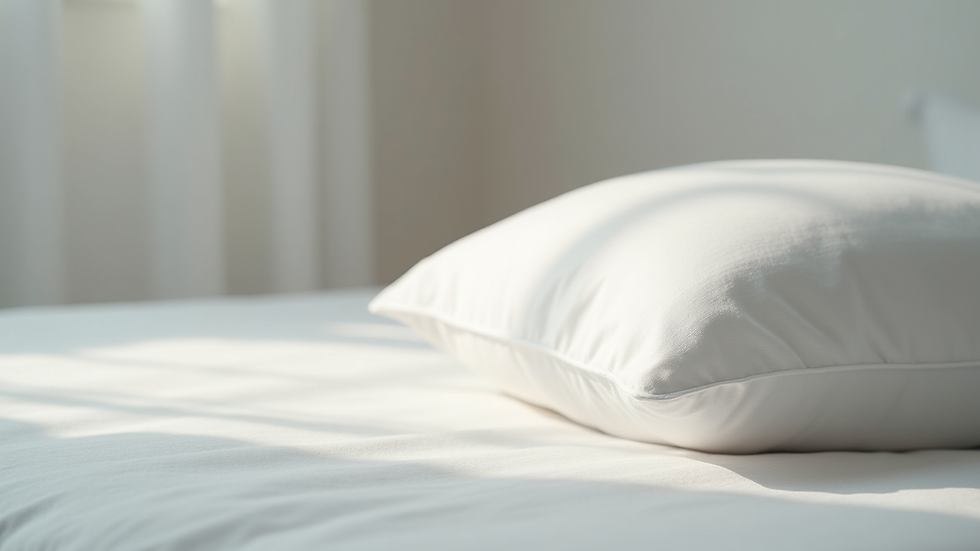 Close-up view of a white pillow on a bed with soft lighting