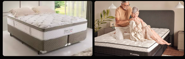 uma cama vazia e um casal sorrinho sob seu colchão de casal