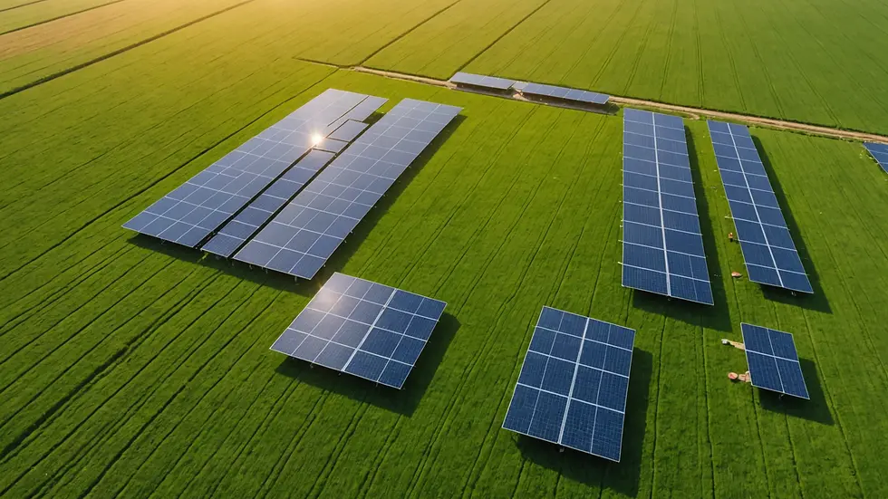 High angle view of solar panels installation in a green field