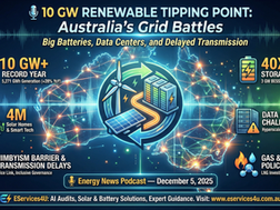 Podcast:- 10 GW Renewable Tipping Point: Australia’s Grid Battles Big Batteries, Data Centers, and Delayed Transmission