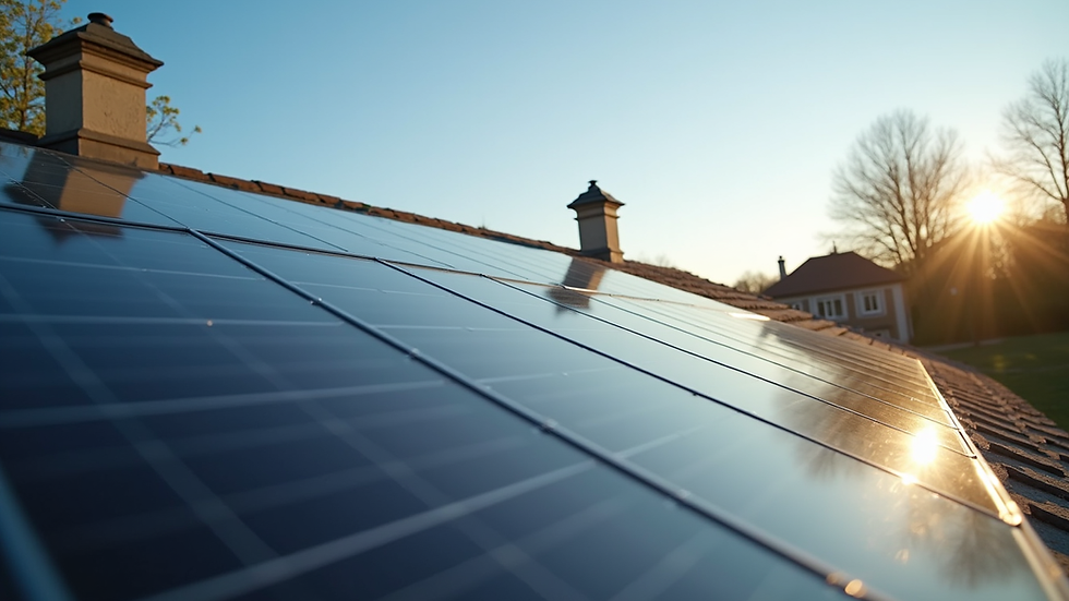 Eye-level view of rooftop solar panels installed on a residential home