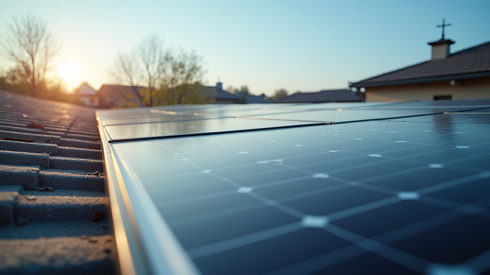 Eye-level view of solar panels installed on a residential rooftop