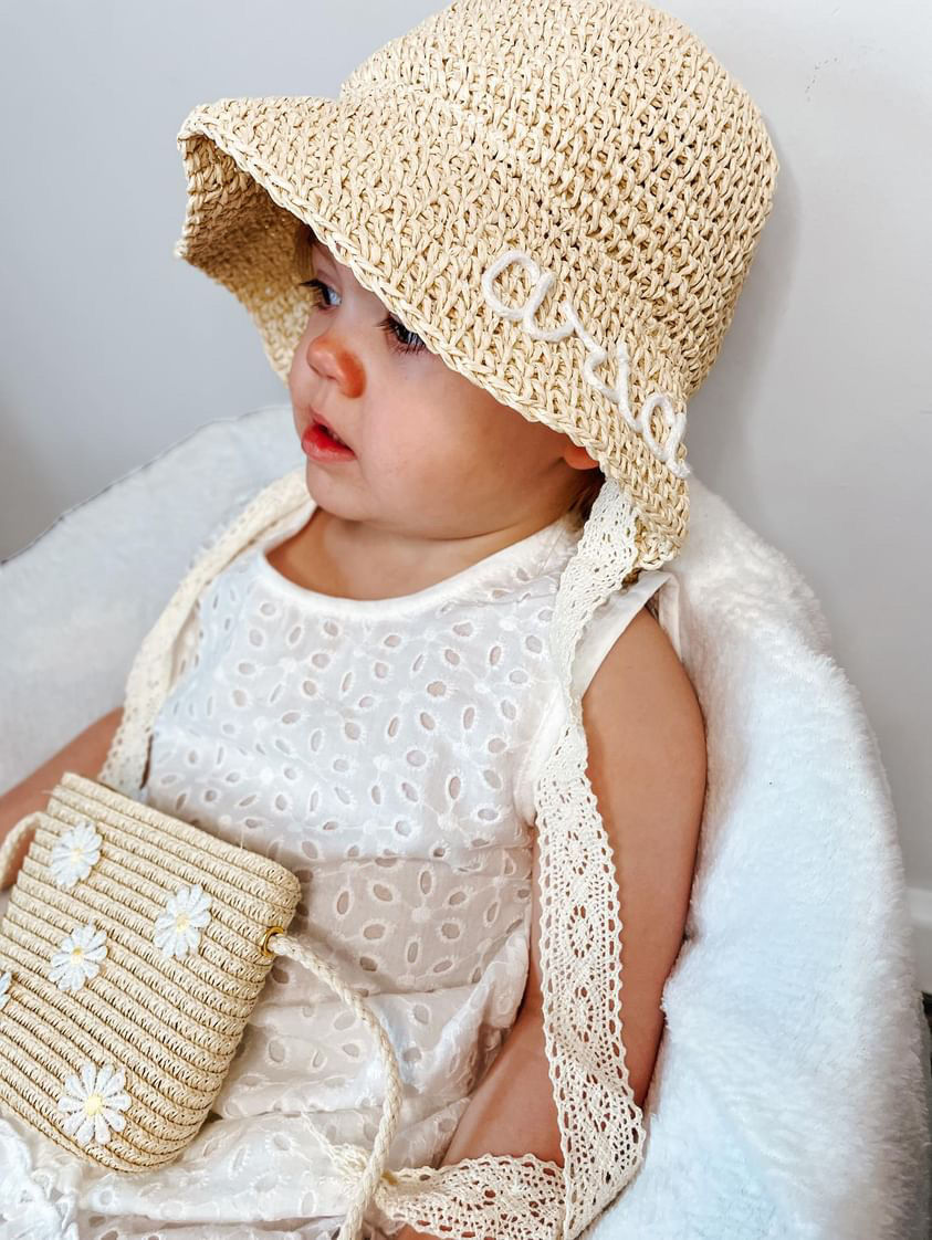 Thumbnail: Personalised Reversible Daisy Straw Bag