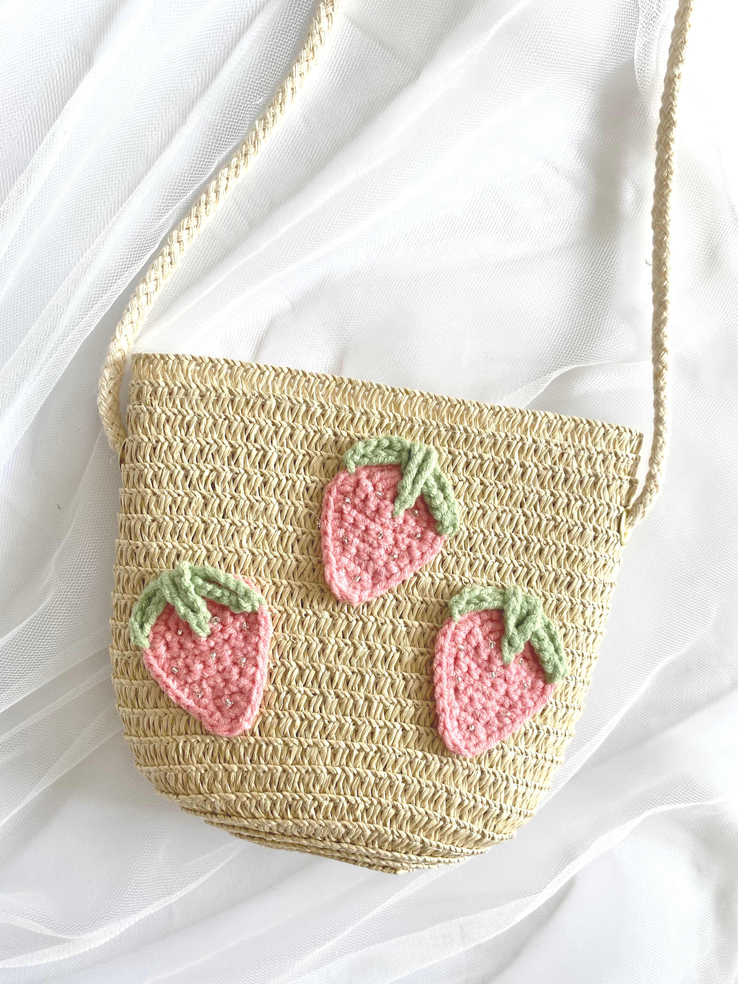 Hand Knit Strawberry Straw Bag