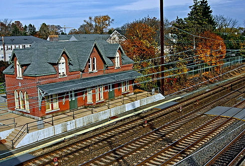 Train Station from above with view of train tracks