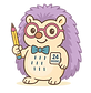 Cartoon hedgehog mascot wearing glasses and a bow tie, holding a pencil and a notepad labeled “24 Books.”