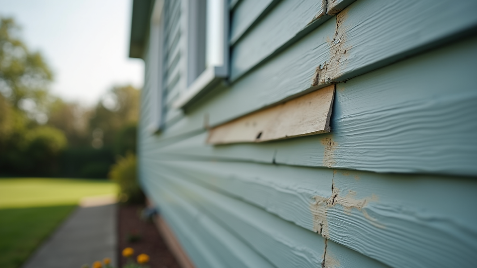 Close-up view of a home exterior showing repaired siding after storm damage