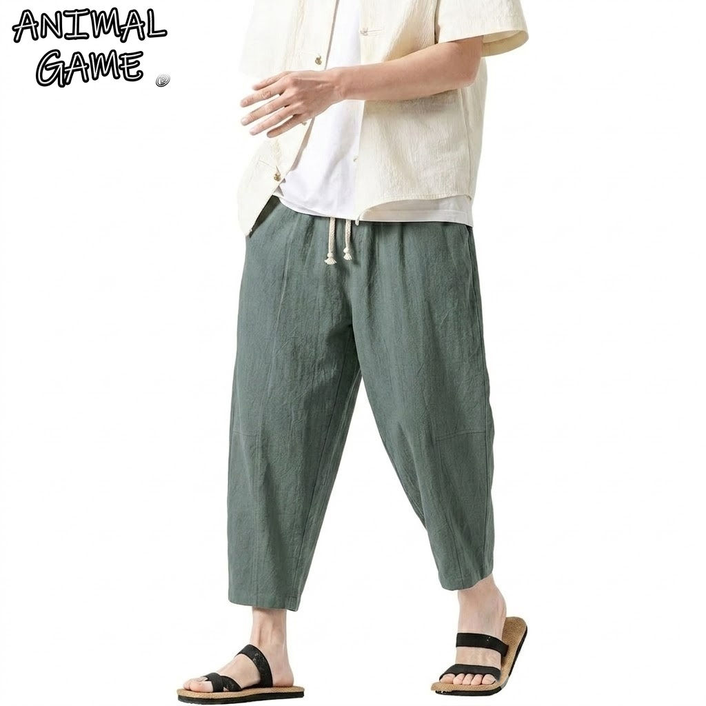 Korean Linen Pants Man Summer Pants for Men Gym Man Baggy Pant Loose Harem Pant