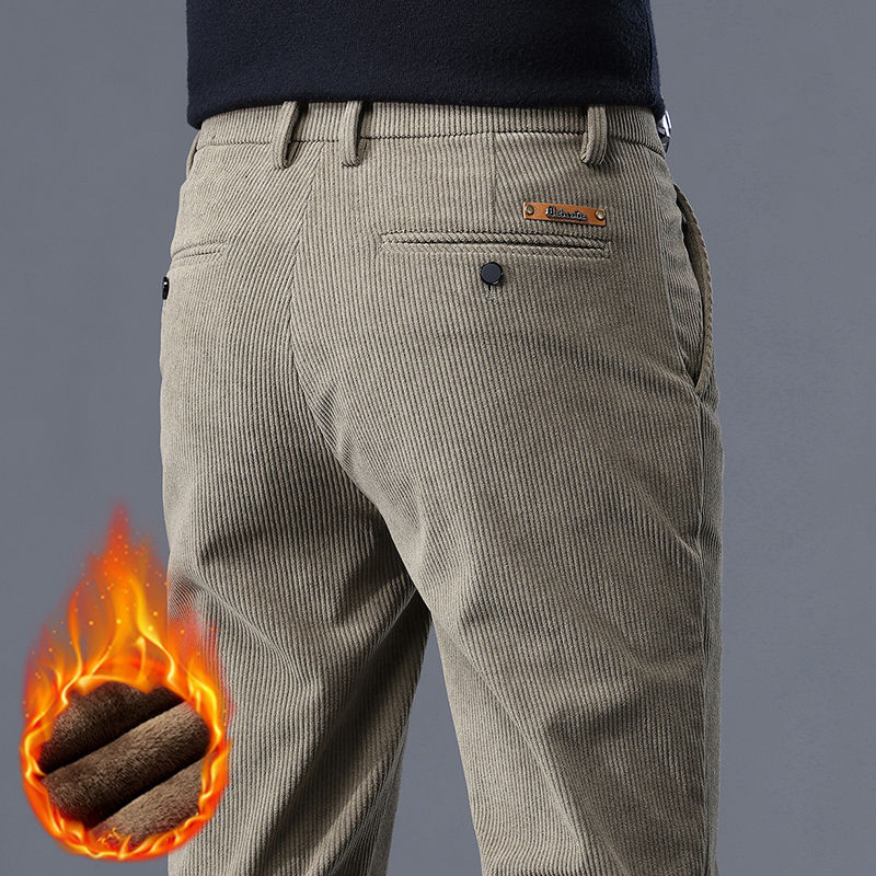 Khaki Black Gray Fleece Men's Corduroy Casual Pants Chenille Thick Stretch Busin