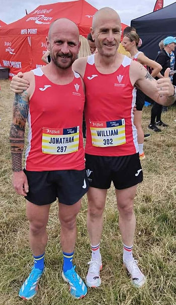 *Welsh Masters athletes Jonathan Kettle aND will Williams at the Shrewsbury 5k international race.