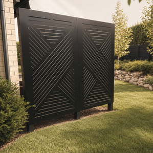 Black ACM privacy screen for architectural exterior design