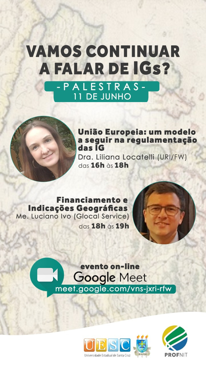 Vamos continuar falando de IGs? Palestra com Liliana Locatelli e Luciano Seixas Ivo. PROFNIT.