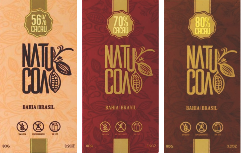 Chocolates da Linha Bean to Bar da Natucoa, nas concentrações 56, 70 e 80%