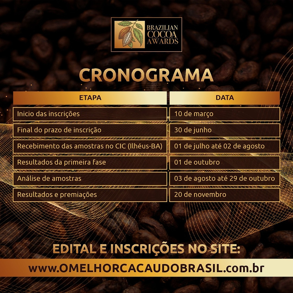 Cronograma - III Concurso Nacional de Qualidade do Cacau Especial do Brasil - Sustentabilidade e Qualidade