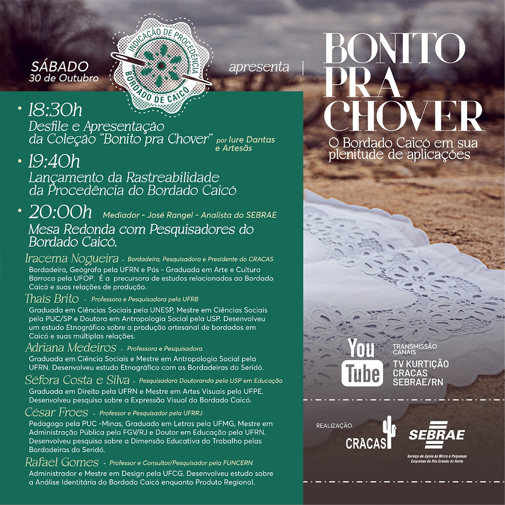 Arte divulgação do Desfile Coleção Bonito pra Chover e Rastreabilidade da Procedência do Bordado Caicó