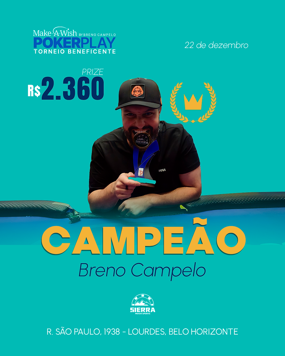 Solidariedade no board: Breno Campelo vence o Torneio Poker Play Make A Wish