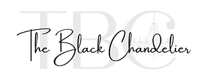 TBC logo underlaid behind The Black Chandelier Script.