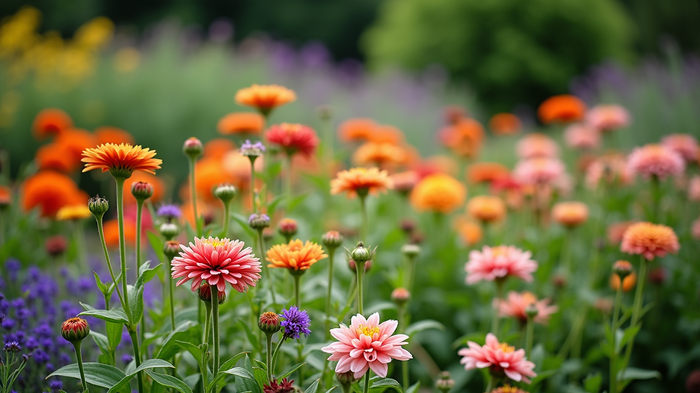 Eye-level view of a vibrant garden filled with colorful flowers