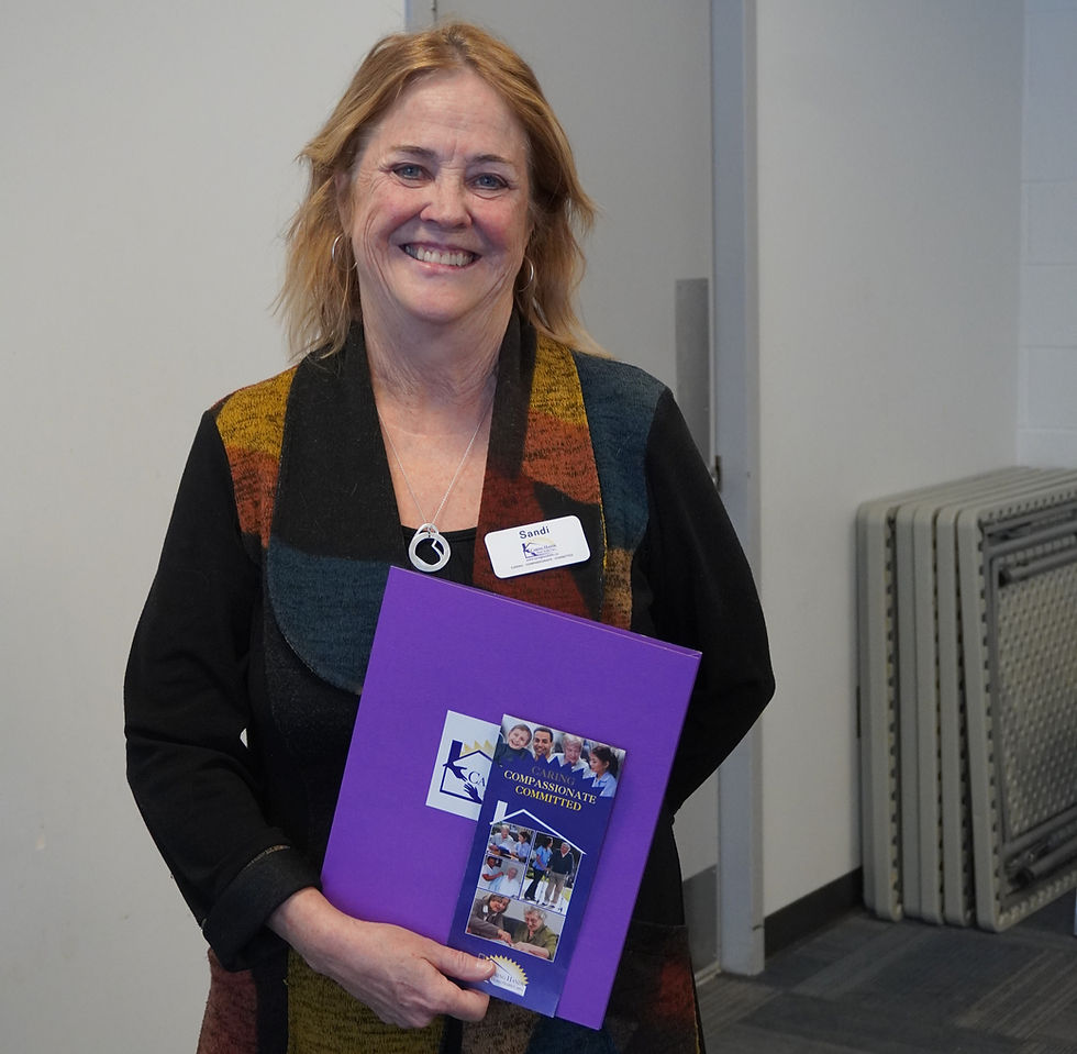 Sandi Connell spoke about her business, Caring Hands Home Health Care, at the seniors’ coffee hour Jan. 21 at the Thorndale Lions Community Centre. Nancy Abra photo