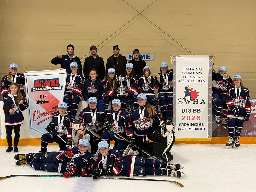 The Cascades U13 BB Girls St. Marys Rock took the silver medal at the OWHA Provincial Championships April 10-12. Pictured in the first row, from left to right, are Alex Harlton and Jaynie Johnston. In the second row, from left, are Cassie Adams, Amelia Falkiner, Charlotte Jeffreys, Emily Chateauvert, Evelyn McAlister and Addison Hudson. In the third row, from left, are Camille Crummer, Lauren Masselis, coach-trainer Eve Greig, Kylie Blake, Jaelyn Seok, Charlotte Heinbuck, Sam Matheson and Jessica Zwambag. In the back row, from left, are coach Ian Johnston, coach Dave Blake, head coach Jamie Matheson and coach Tyler Dingman. Not pictured is Kathleen Heinbuck.