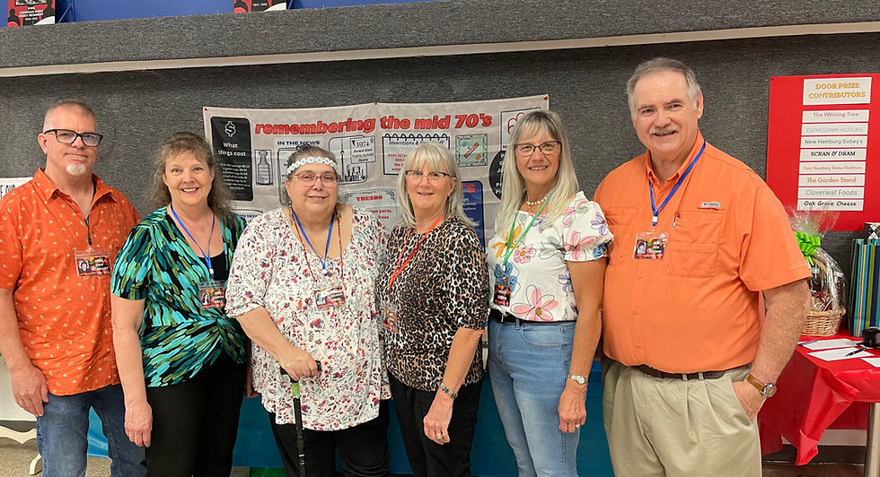 The organizing committee for Forest Glen Public School's 50th-anniversary reunion included, from left, Dan Boshart, Sharon Wigle, Susanna White (Seibel), Caren McLaughlin (Tye), Wendy Brown and Ken Brown. Missing from the photo is Judy Riley (Burrell). Gary West photo