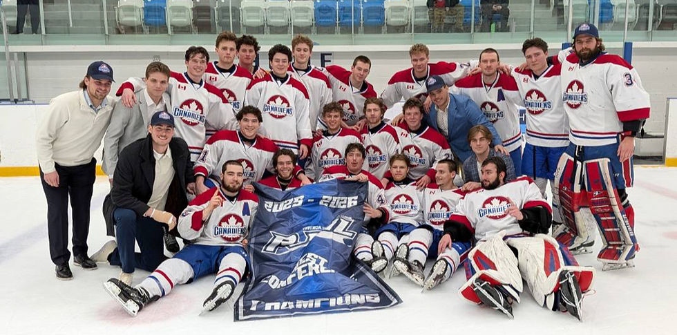 The Lakeshore Canadiens, one of the most successful junior hockey teams in Ontario, are seen here posing with the PJHL West Conference trophy after a four-game sweep of the Mount Brydges Bulldogs. Photo courtesy of Lakeshore Canadiens