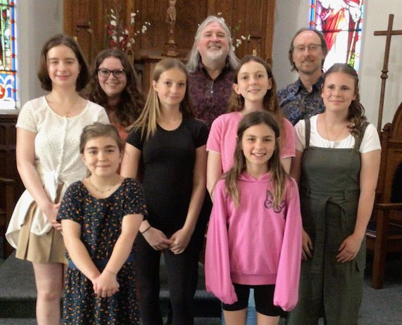 ABC Talent Competition semi-finalists are, front row, from left, Julia Bell and Maya Cinarlili; middle row, Claire Sachs, Breea Shouldice, Nora Parks and Morgan Woolner; and, back row, judges Rachel Regier, John "Beetle" Bailey and Allister Bradley. The semifinals will be held Saturday, Aug. 29, during the Wellesley Fall Fair. Contributed photo
