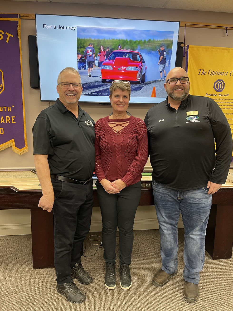 A very interesting talk on Parkinson’s Disease was given to Shakespeare Optimist members by Ron Harrison and Barb Myers, pictured here with Optimist president Jeremy Witzel.