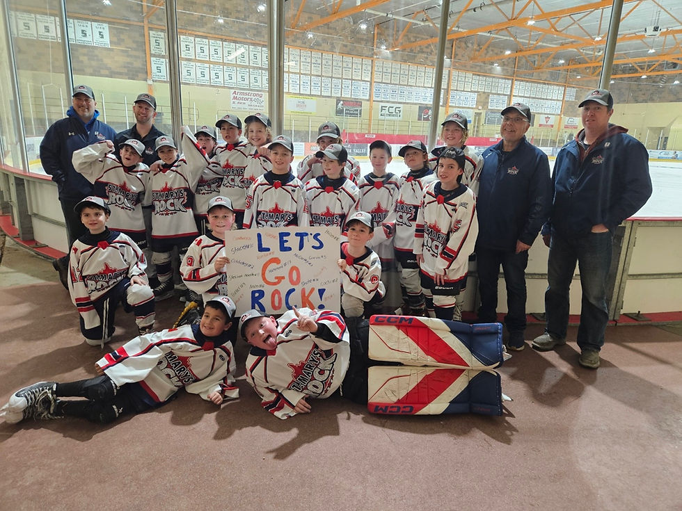 The Tremblett’s Independent Grocer U11 LL Boys Red St. Marys Rock won the ‘D’ Division Lambton-Middlesex Local League Championship March 25. Pictured in the front row, from left to right, are Jayln Arn and Bryson Stacey. In the second row, from left, are Cameron Foley, Bryson Nairn and Elliot Cociu. In the third row, from left, are Mac McCarthy, Elijah Campbell, Caxton Stewart Noeske, Ethan Cubberly, Theo Shute, Jase Hazen, Jack McArthur, Owen Barker, James Hammond, Bryson Nairn, Brayden Rumble and Andrew Garvie. In the fourth row, from left, are Mark McArthur, John Cubberly, Dale Leonhardt and Jeff Nairn. Not pictured was Cale Stacey.