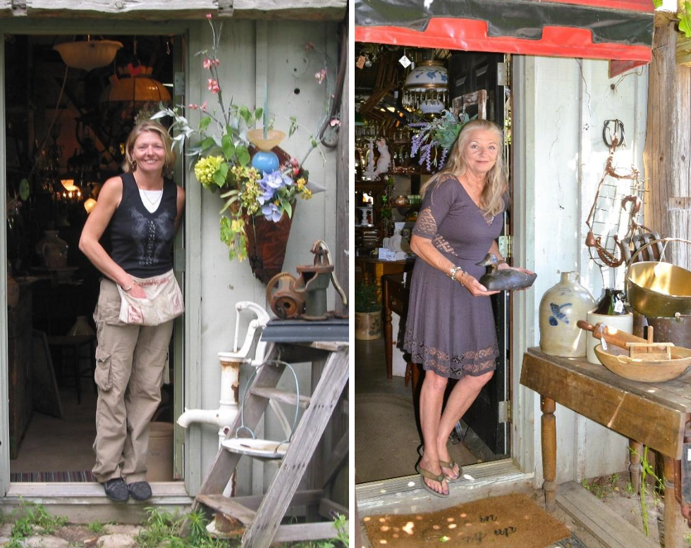 (Above left) Michelle Kopp proudly stands at her Paris Road Antiques shop in 2000, the year it opened, marking the beginning of a journey that led to the creation of the annual multi-vendor event. (Above Right) Twenty five years later, Michelle is busy preparing for the annual antique sale that has been a signature Labour Day weekend event since 2020.