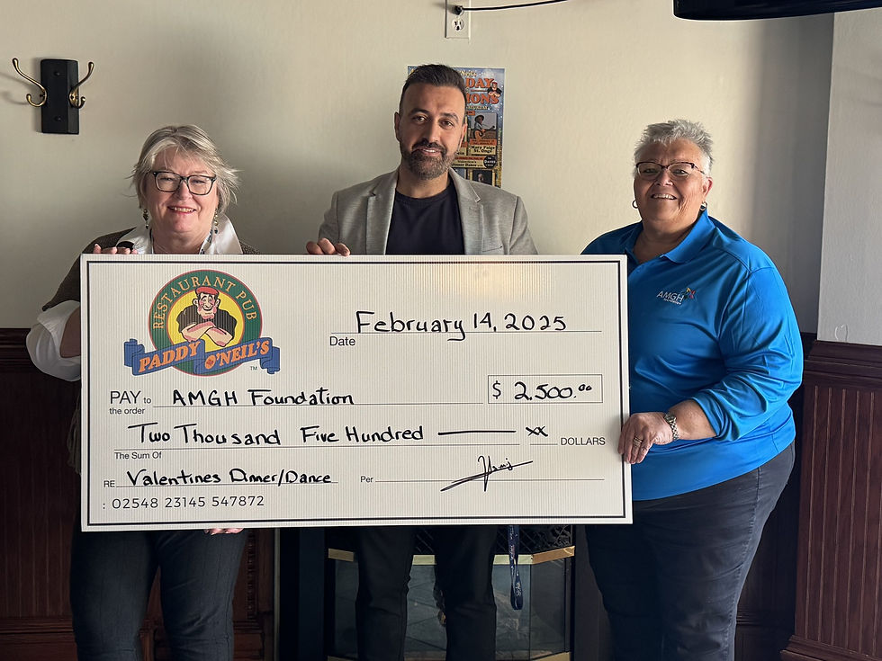 Kimberley Payne (left), Executive Director AMGH Foundation, Mo Jalali (middle), owner of Bedford Hotel/Paddy O’Neil’s, and Donelda Schwartzentruber, Board Director AMGH Foundation.