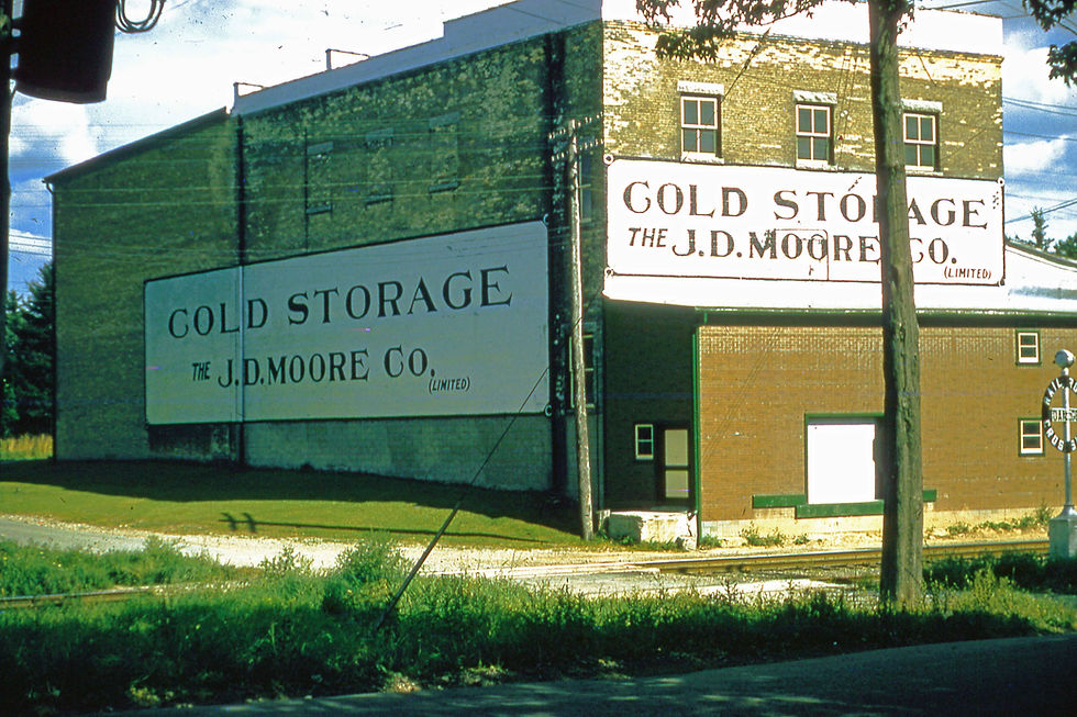 J. D. Moore's cold storage building was past its prime when this photograph was taken in the 1950s. Community Living St. Marys and Area is on this site today.