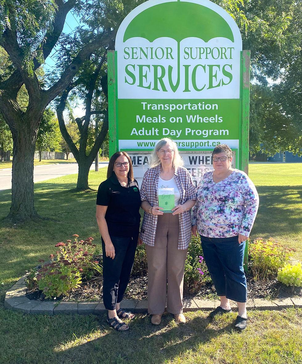 From left are Cathy Haynes, manager at Senior Support Services, Sandy Mueller, program facilitator volunteer, and Joan Costigan, program facilitator volunteer. Costigan and Mueller are leading seniors through a 10-week grief support program at the Norfolk County Public Library.