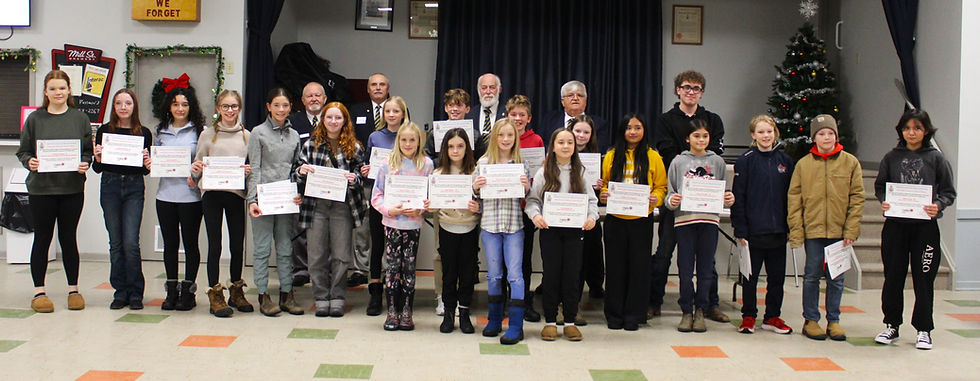 The local winners of the Royal Canadian Legion’s annual National Youth Remembrance Contest, except for five, posed for a picture with their certificates with St. Marys Legion members Bim Graham, Tom Jenkins, President Reg Rumble and Ken Felkar.