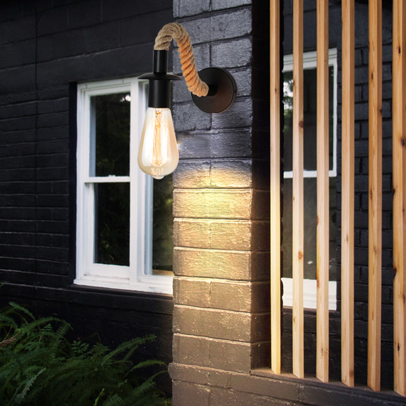 Thumbnail: Vintage Industrial Wall Light E27 Hemp Rope Pendant Lamp for Bedroom Bedside Din